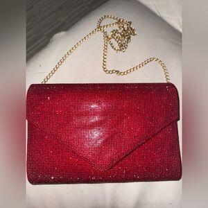 Aldo Sparkling Red Clutch with Gold Chain